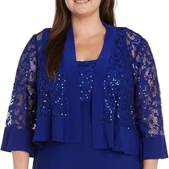 NWT R&M Richards Women's 2 Piece Lace Dress and Shrug Set SZ 14W - Picture 8 of 11